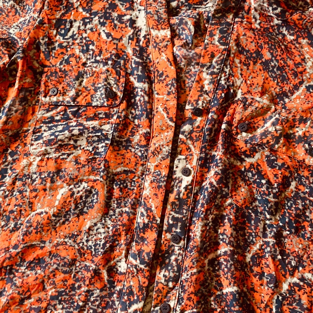 Orange geometric, see-through button up